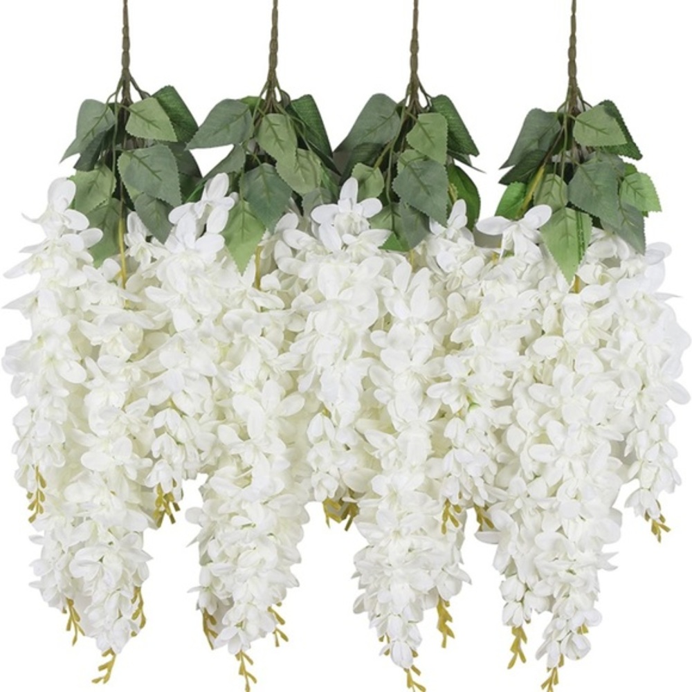 4 Pack | Extra Thick White Wisteria Bush Flowers Wedding Floral Decor ~ New